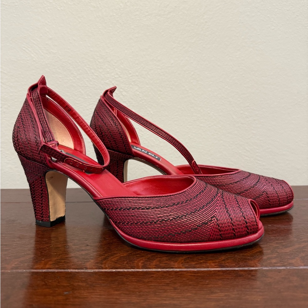 Van Eli 'Caylee' Red Peep Toe Heels with Ankle Strap - Size 11